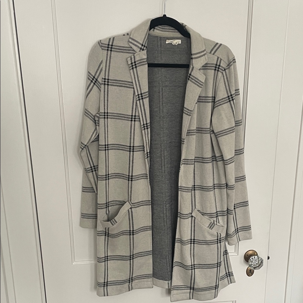 Maurices Cream and Black Plaid Cardigan